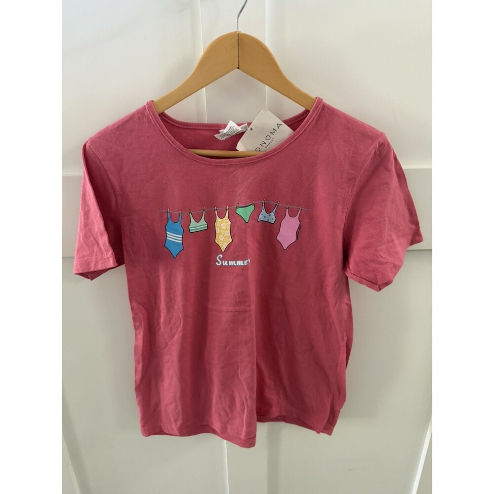 NEW NWT Women’s Sonoma Summer Pink Short Sleeve Flip Flops Pullover T-shirt Sz S